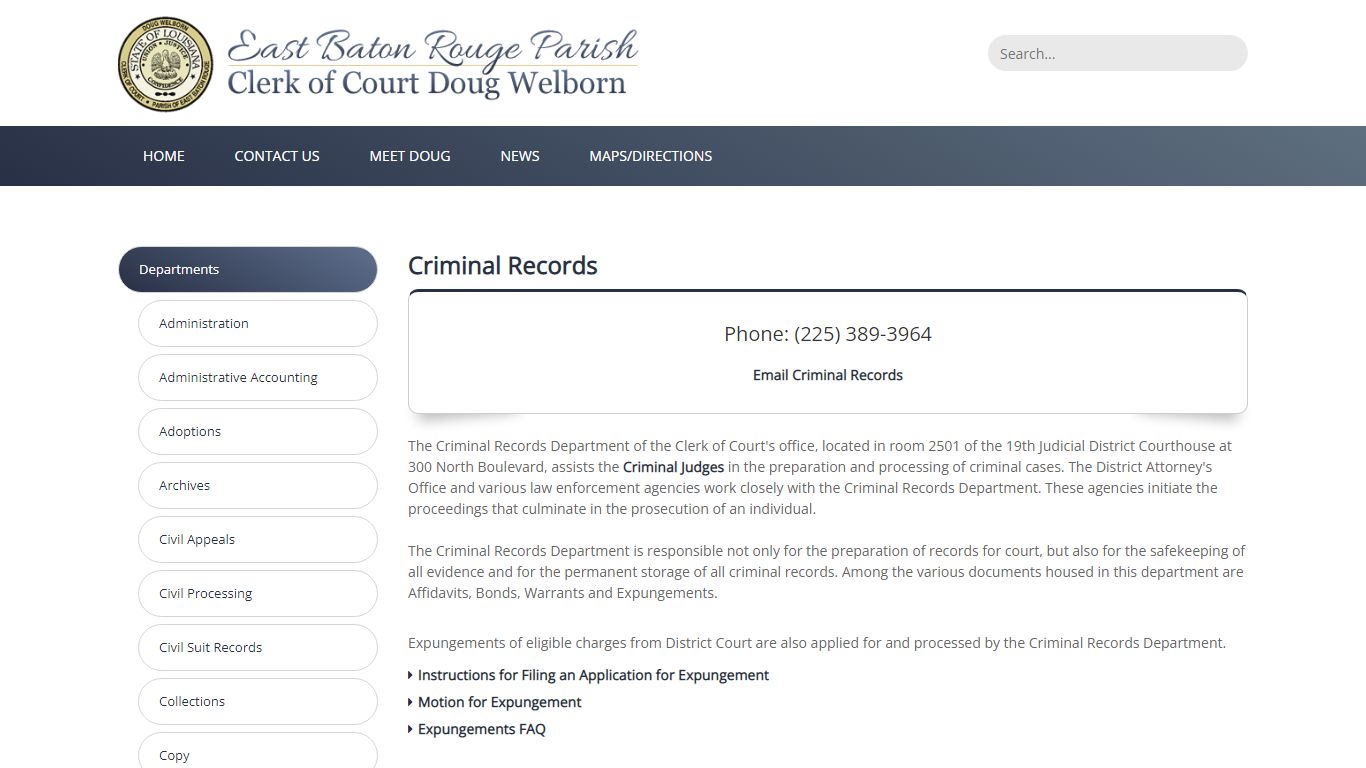 East Baton Rouge Clerk of Court > Departments > Criminal Records